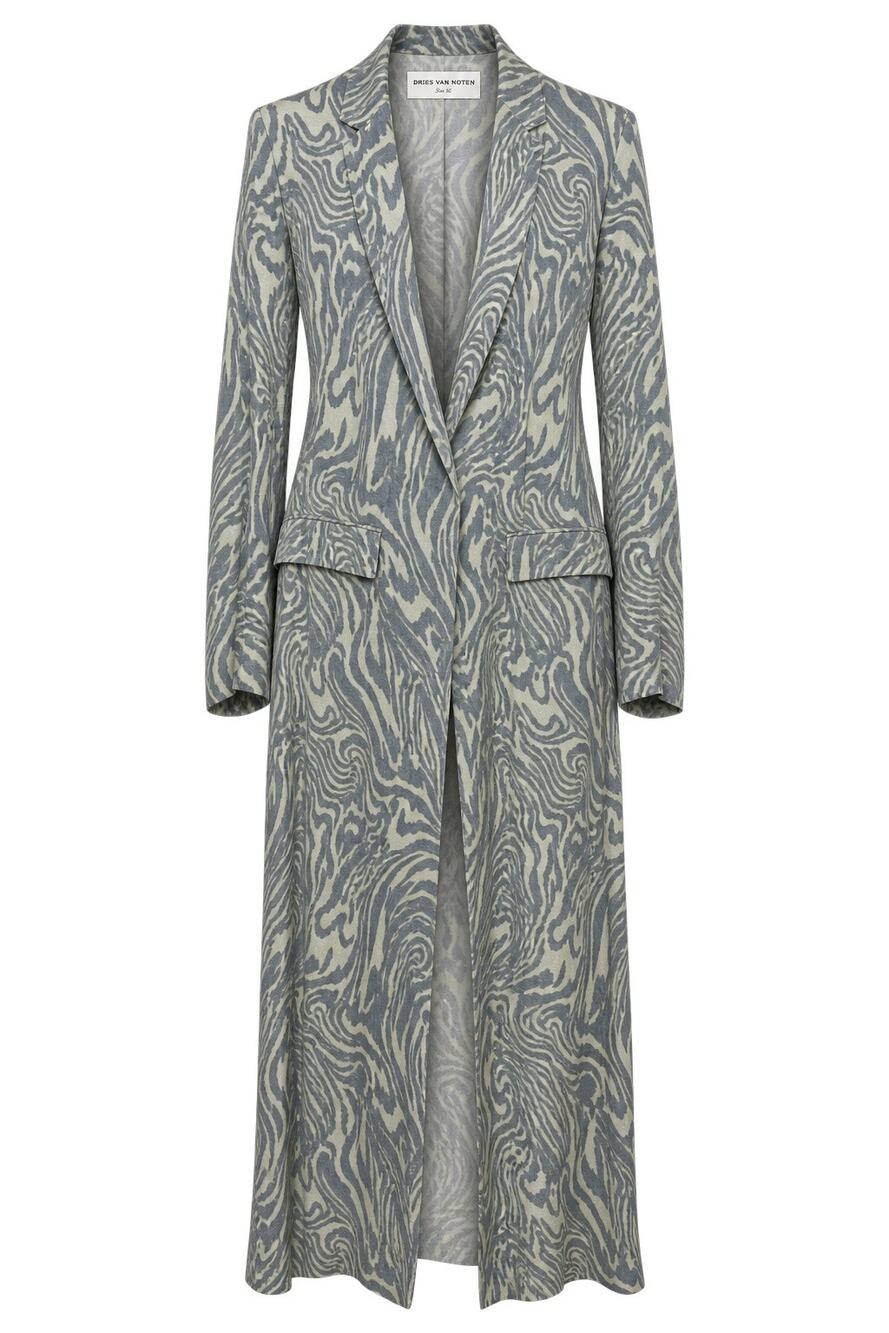Dries Van Noten Long Maxi Duster Coat Abstract Print Jacket Size 36 EU 4 US